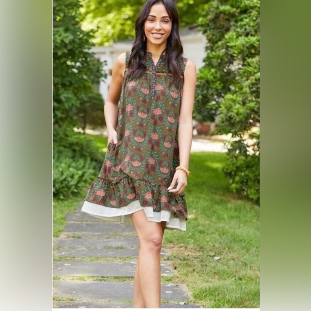 Matilda Jane Floral Green Sleeveless Dress size XS